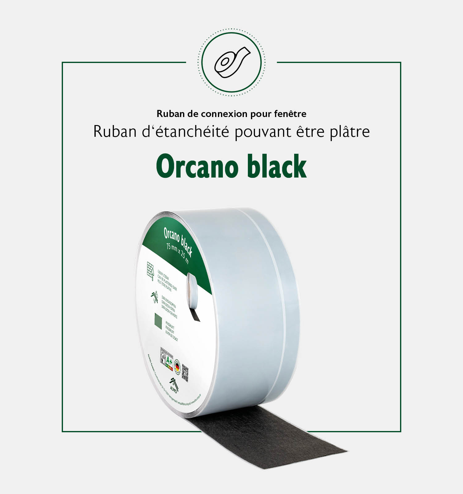 Spécifications ALMO Orcano Black bande de fenêtre ; bande de fenêtre étanche à l'air pour l'extérieur